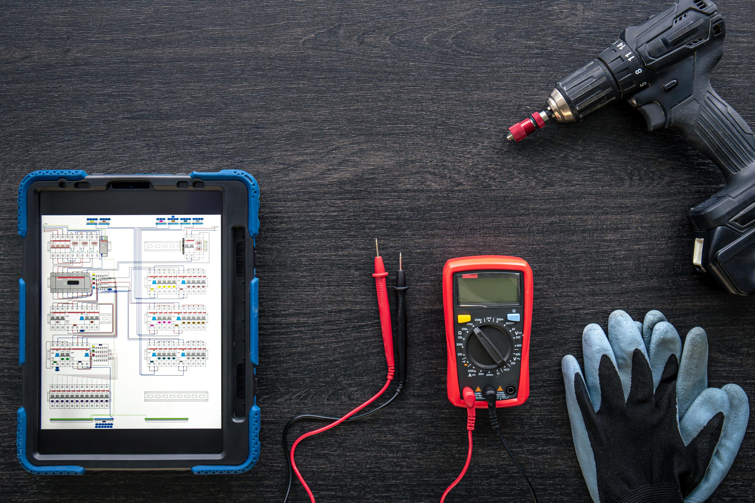 Composition with digital tablet and electrician work items. ITPro - IT Solution Divi Child Theme Image 27